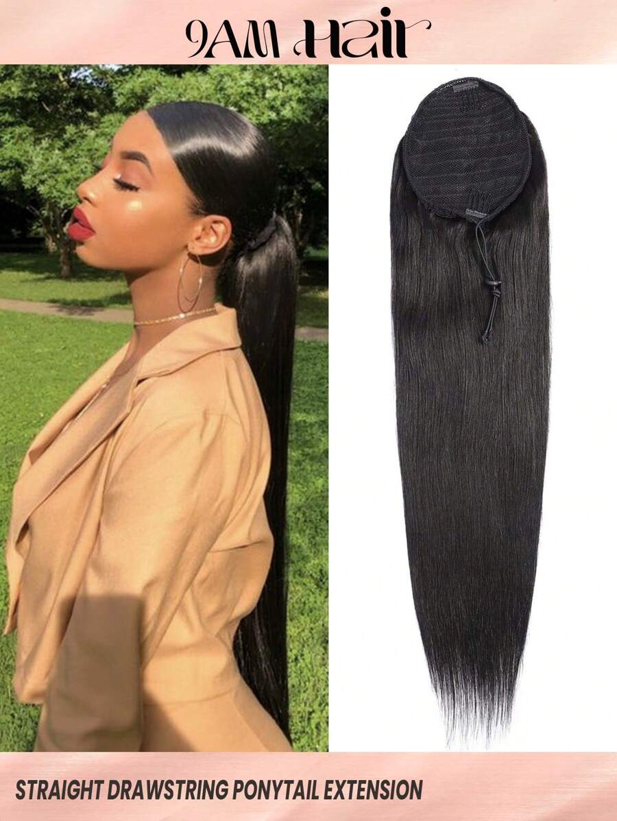 Straight Drawstring Ponytail Human Hair Extension Natural Black Color 12-26 Inchres Remy Human Hair Extension Top Quality Ponytail Extension For Women Daily Use Human Hair Extensions