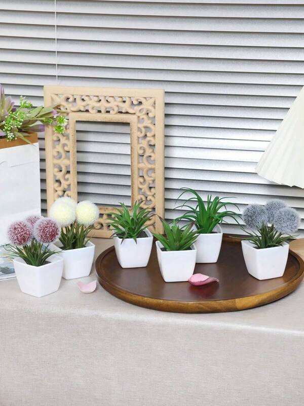 SHEIN 1 set (6 buc.)/1 buc. Combinație de plante de simulare ghivece mici Magazin de casă, birou, școală, primăvară, decorare de Anul Nou, mini combinație realistă