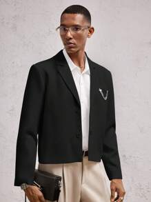 SHEIN X ELOISA & ORSON AKNOTIC Business Casual Chaqueta casual holgada de tejido para hombre, regular en los hombros, adecuada para el verano, regalo de graduación