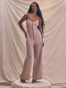 MUSERA Bộ jumpsuit ống rộng dệt kim cổ yếm hai dây, thích hợp cho mùa xuân hè, đi nghỉ mát, phong cách thường ngày, thanh lịch, lễ Phục sinh. - Màu Khaki - Xem 1