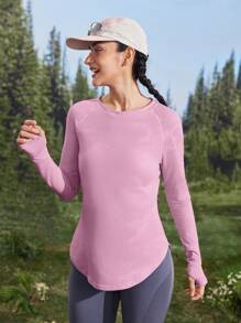 In My Nature In My Nature Yoga Pilates Fitness Hardlopen Training voor Dames Snel Droog Ademend Mesh Splice Paars Open Duimgat Korte Mouw T-shirt, Zomer Wandelen Dameskleding