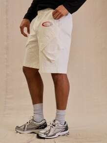 Men Shorts With Pocket Detail 'Musero' Slogan - Apricot - View 3