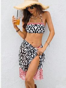 Vivid Eden Women Colorblock Print Halter Neck Swimwear Top For Summer Beach Vacation - Multicolor - View 6