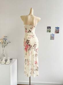 SHEIN Privé 大码女式花卉蕾丝拼接长款修身连衣裙，夏季 - 彩色 - 查看 8