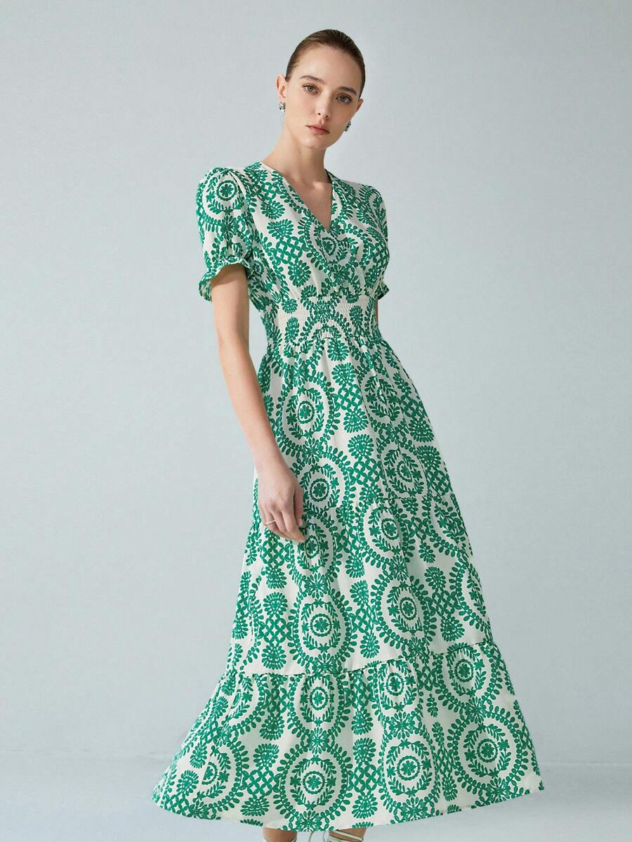 Aveloria Modichic 女式 V 领波西米亚灯笼袖连衣裙