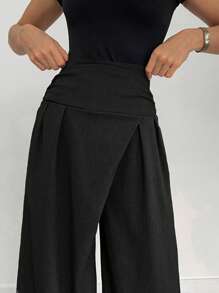 Siren Gaze Dunkelgraue, hochgeschnittene, weite Hose mit hoher Taille, schlankmachenede Business-Hose für Damen