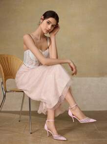 MOTF PREMIUM RHINESTONE DECOR POINTED TOE HIGH HEEL PUMPS - Pink - View 10