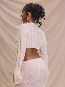 MUSERA Top corto de punto con mangas abullonadas y efecto oversize, a rayas, para primavera y verano, ideal para vacaciones y playa, con un estilo lindo, elegante y chic - Crema - Ver 3