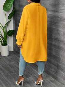 SHEIN CURVE+ Blusa de manga farol talla grande, primavera playa para mujer, vacaciones en la playa, esenciales de playa, graduación, fiesta de té - Amarillo - Ver 2