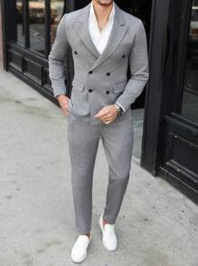 Calvornis Plus Size Men's Minimalist Fashion Summer Suit - Jacket And Pants - Dark Grey - View 3