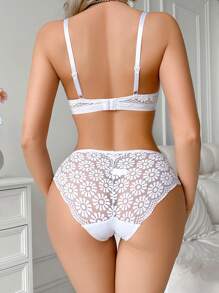SHEIN 2pcs Lace Patchwork Women's Underwire Bra Set - White - View 2