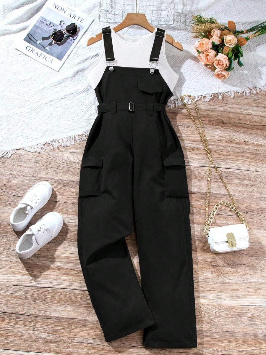 Sparklyn 青少年女孩 2 件套工装连体衣和背心套装