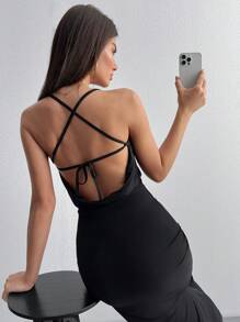 Ladies' Plain And Minimalist Everyday Cross Strap Dress