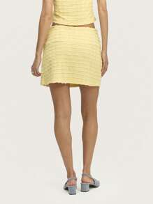 Nöista Pastel Pale Yellow Jacquard Mini Skirt With Flower Brooch,Elegant Fitted Silhouette For Autumn,Cute Holiday Picnic Summer Wear,Matching Set Style - Yellow - View 6
