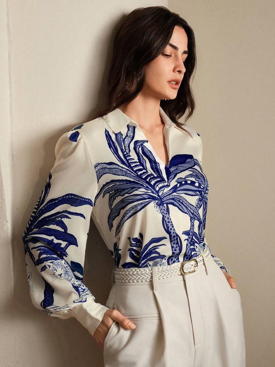 Anewsta 春季时尚度假休闲宽松印花衬衫，适合女性度假，春夏季