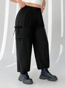 SHEIN EZwear 大码女式黑色休闲慢跑裤带口袋