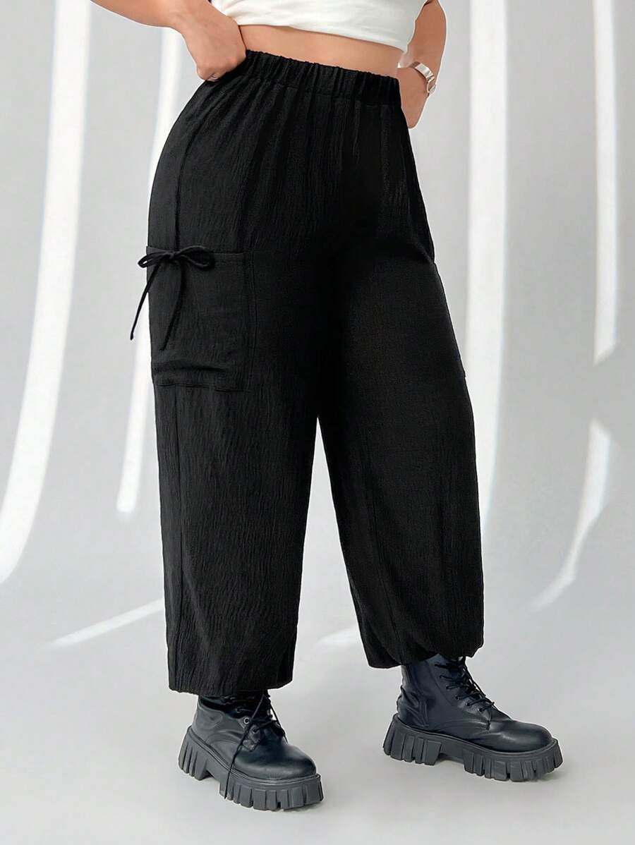 SHEIN EZwear 大码女式黑色休闲慢跑裤带口袋