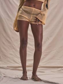 MUSERA Knitted Fitted Mini Shorts Summer Holiday Spring - Orange - View 2