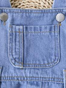 Baby Boys 2pcs Set: Simple White Short Sleeve Top + Cute Blue Denim Overall Jumpsuit. Loose, Minimalist Design With Large Pocket Front, Soft & Comfortable Casual Style Suitable For Spring/Summer Outings, Vacation, Daily Wear - Multicolor - View 4