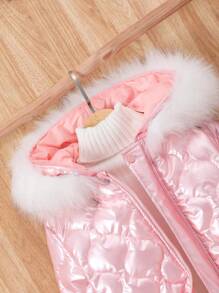 Tween Girls' Hooded Quilted Padded Coat, Warm - Pink - View 6