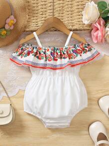 Baby Girls' Vacation Sleeveless Ruffle Open Shoulder Bodysuit - Red - View 1