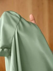 Uhlyne 女士优雅圆领短袖府绸衬衫，通勤风格 - 薄荷綠 - 查看 5