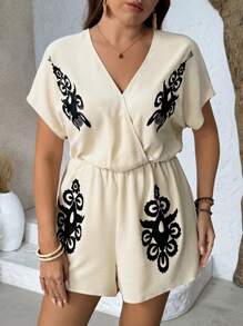 Breezaya Mono de talla grande para mujer con estampado retro de encaje y cuello en V sin mangas, cintura ceñida, hecho de tela tejida, suelto y casual, versátil y cómodo para vacaciones