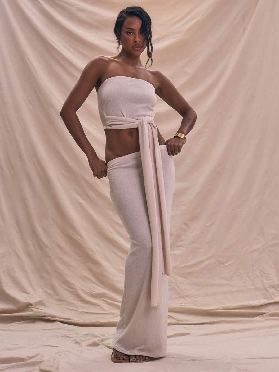 MUSERA Saia maxi de malha ajustada para o verão, férias, estilo boho, fofa e elegante, perfeita para festas e eventos. - Creme - Ver 1