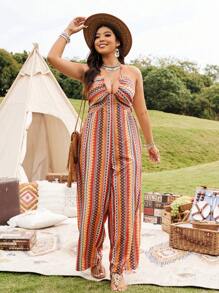 SHEIN LUNE Plus Size Bohemian Print Jumpsuit - Multicolor - View 5