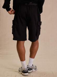 Musero Men Clip Belt Cargo Pocket Shorts Y2k Spring Summer Easter - Black - View 4