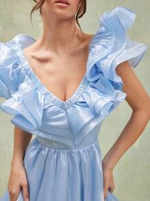 L'Amorae Elegant Ruffle Satin A Line Dress Simple Fashion Daily Casual