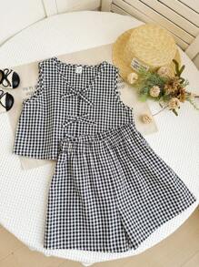 LMoss Kids LMoss Tween Girls 2pcs Set: Woven Plaid Top And Shorts Girls Summer Clothes Tween Girls Dresses Girls Casual Dresses Tween Girls Dresses Tween Girls 2 Pieces Set