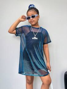 Tween Girls Buy One Get One Free, Fashion Street Colorful Sheer See-Through Mesh Dress With Built-In Black Suspender Dress, Back To School, Sweet And Cool Girl, Y2K