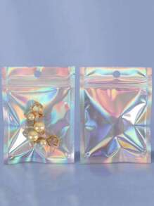 50/100 Túi Mylar Holographic - Bao bì giấy bạc chống mùi có khóa kéo có thể đóng lại để đựng đồ trang sức/kẹo/ốc vít - Túi nhựa tự dán Rainbow Laser - Nhiều màu - Xem 16