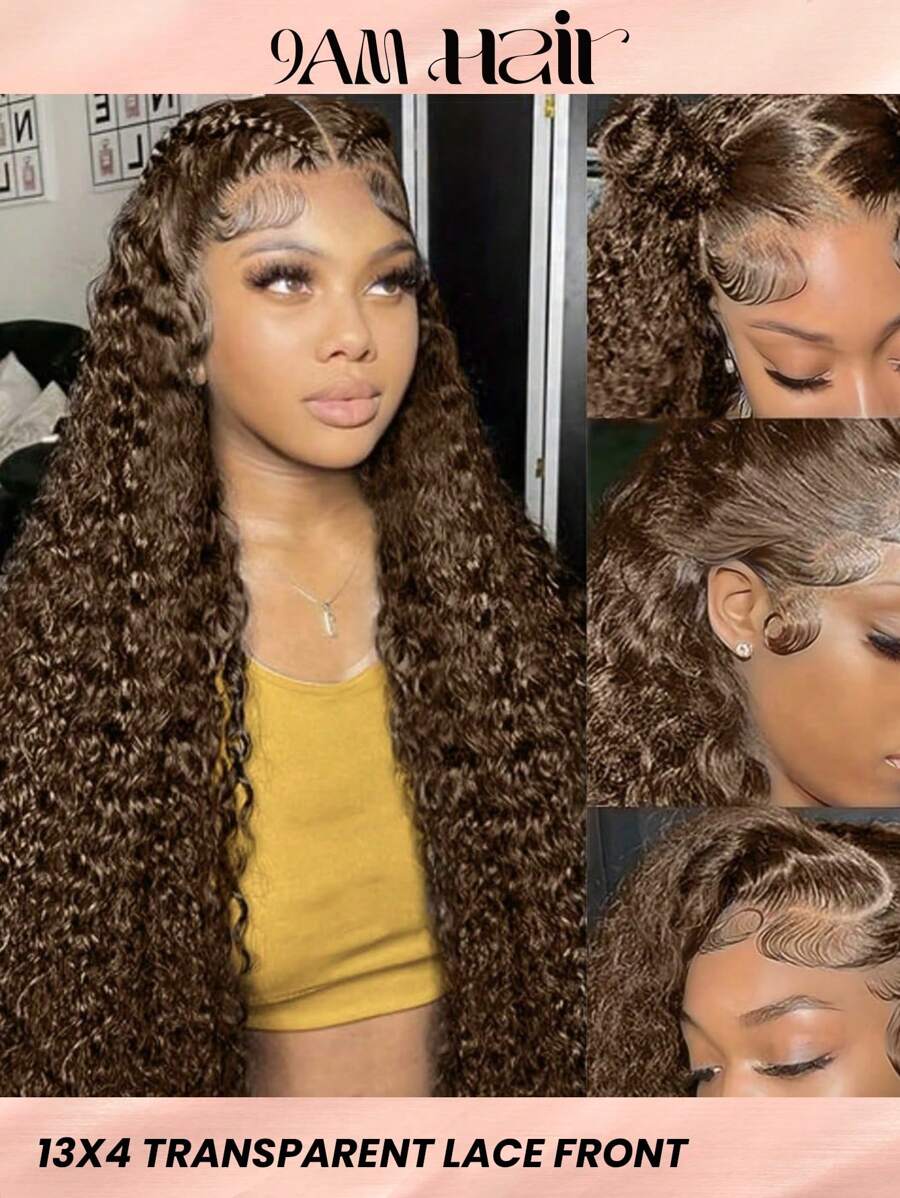 Chocolate Brown Lace Front Wigs Human Hair Deep Wave 13x4 Transparent Lace Frontal Wig Curly Human Hair Wigs For Woman Pre Plucked With Natural Hairline - S4 - View 1