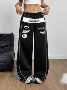 Coolane Pantalón de chándal con estampado de carreras de motocicleta de color negro para moteros - Negro - Ver 4