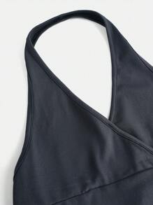 Girlism Tween Girl 灰色挂脖裹身设计修身休闲吊带背心，百搭 - 灰色 - 查看 3