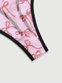 ROMWE Kawaii 3pcs Pack Women's Romantic Bow, Heart Print Mesh Lace Patchwork Contrast Color Narrow Briefs Set - Multicolor - View 3