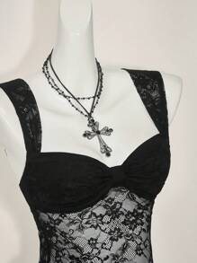 SHEIN ICON 女士时尚褶皱蕾丝后背结饰吊带背心