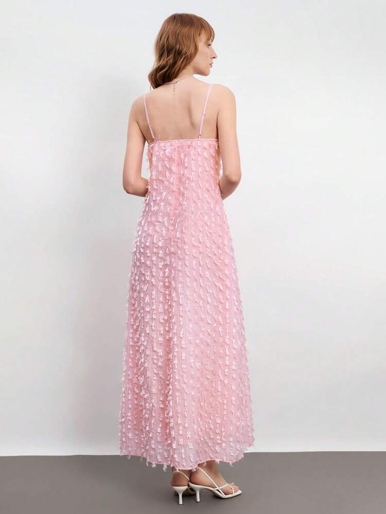 SHEIN Maija Women's Elegant Solid Color Textured Maxi Slip Dress