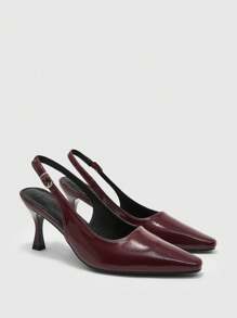 CUCCOO BIZCHIC Fashion Minimalist Women High Heel Sandals, Backstrap Slingback Pumps For Summer Vacation, Versatile Office Wear And Casual Outfits - Red - View 2