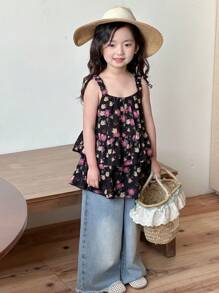 DAZY Sleeveless Young Girls Shirt Blouse, Summer Easter - Black - View 3