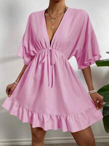 Chiquease Cubre camiseta de manga corta con cuello en V de gasa, unicolor, minimalista y elegante, adecuado para el verano