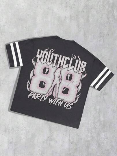 Prep Camiseta de hombre con bolsillo de malla de contraste y estampado de labios de calle, en felpa suave de 350g