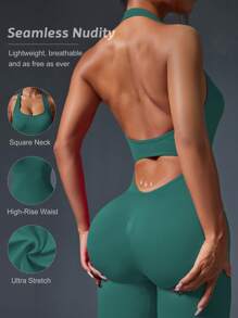 Slayform Minimalist Stylish Backless Sports Jumpsuit, Suitable For Summer - Dark Green - View 1