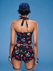 Winx Club X ROMWE 2pcs/Set Women Cartoon Print Sleeveless Halter Top And Shorts Set - Multicolor - View 12