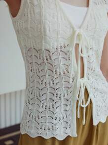 MOTF STUDIO 结饰镂空毛衣 - 米色 - 查看 4