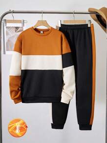 SHEIN Teenage Boys Casual Cool Comfortable Long Sleeve Hoodie And Pants Set - Multicolor - View 1