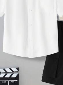 SHEIN Set de 2 bucăți Tween Boy, cămașă și pantaloni cargo, lejer - alb - Vizualizare 5