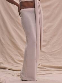 MUSERA Saia maxi de malha ajustada para o verão, férias, estilo boho, fofa e elegante, perfeita para festas e eventos. - Creme - Ver 3